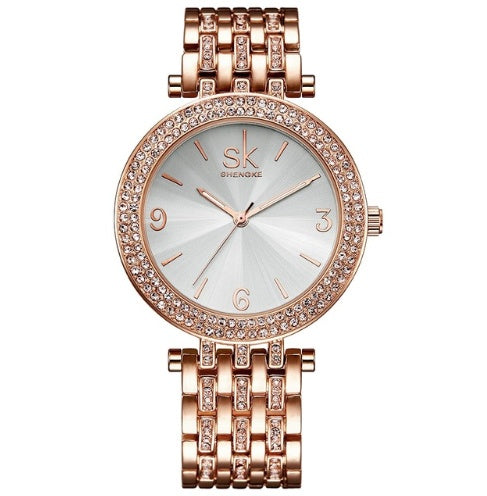 Shengke Luxury Women Watch Brands Crystal Sliver Dial Fashion Design Bracelet Watches Ladies Womenwrist Watches Relogio Feminino