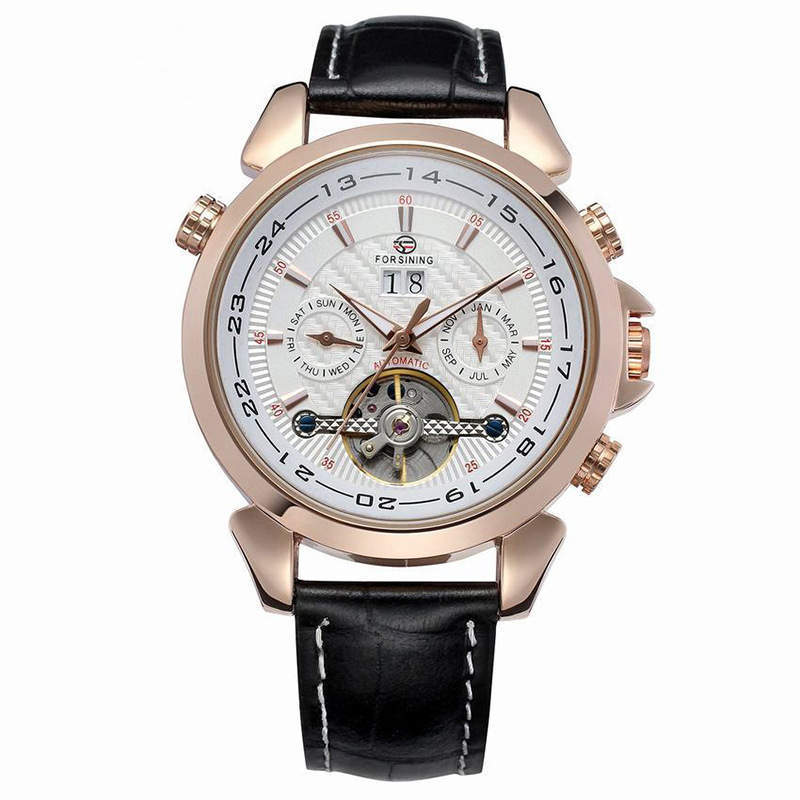 Complete Calendar watch Luxury Tourbillion Design Genuine Leather Top Brand  Automatic Mechanical Men Watches