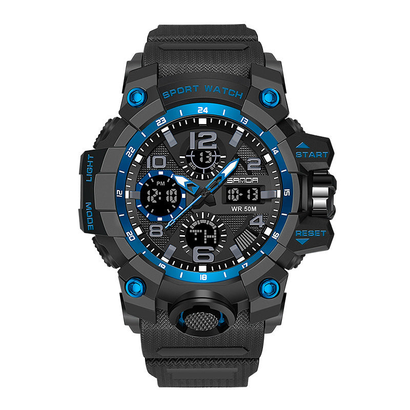 Men Dual Display Quartz Sports Watches Multi-Function Waterproof Male Stopwatch Wristwatch