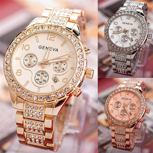 Geneva diamond calendar watch women fashion watch business casual ladies quartz tide watch fake three-eyed watch